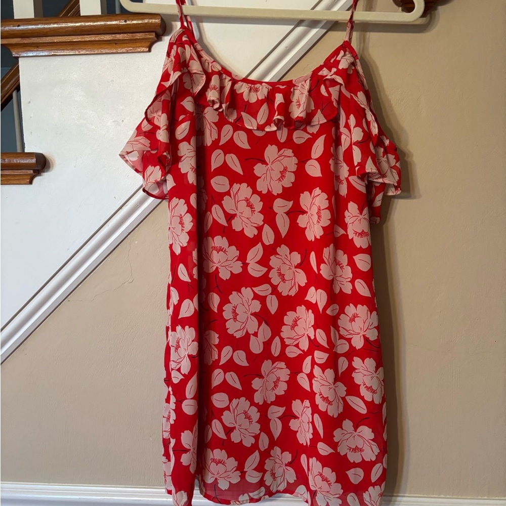 Abercrombie & Fitch Flirty Floral Red Off-Shoulder Dress